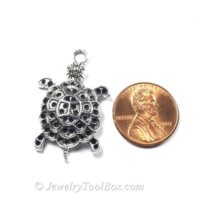 Turtle Pendant Charms, Pewter, Antique Silver, Lead Free, 34x22mm, Lot Size 8, #1005
